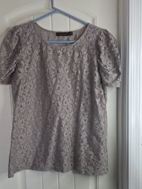 The Limited Lace Short Sleeve Blouse in Light Gray